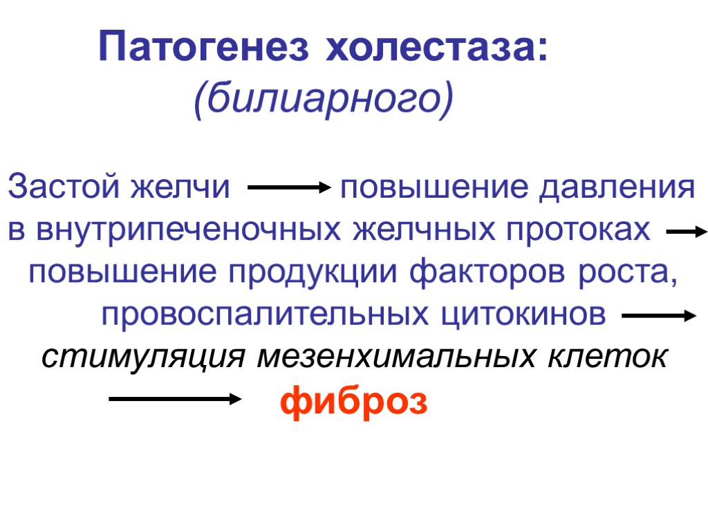 Застой желчи повышение давления в внутрипеченочных желчных протоках повышение продукции факторов роста, провоспалительных цитокинов